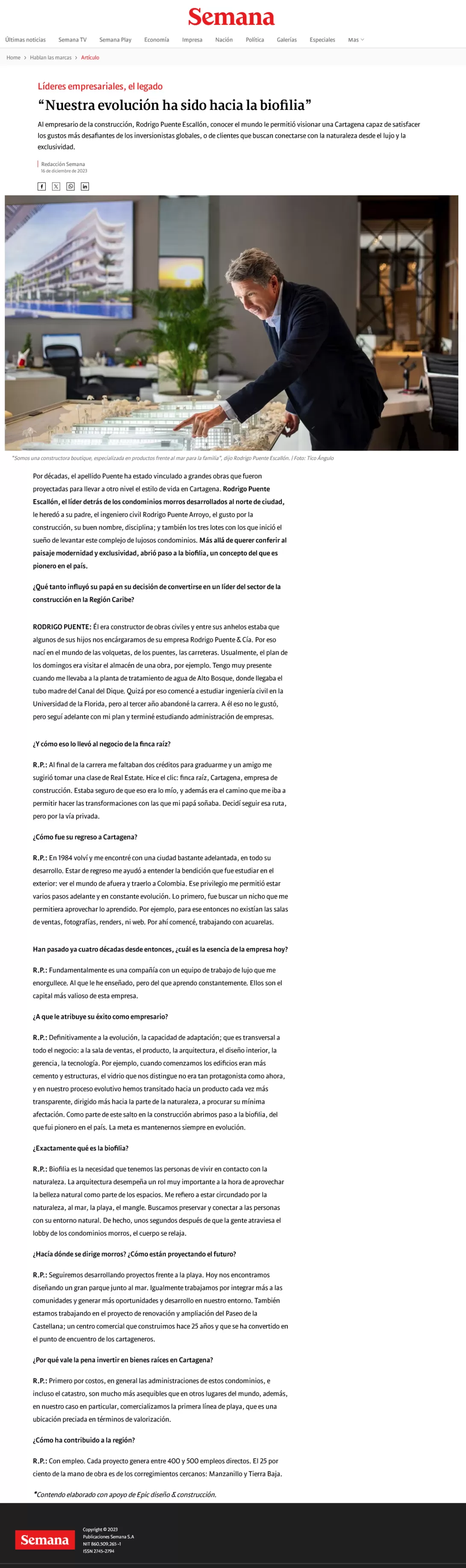 “Nuestra evolución ha sido hacia la biofilia”